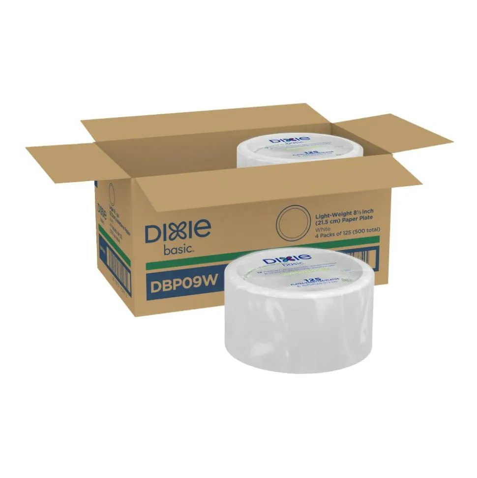 Dixie Basic Light-Weight Paper Plates, 8 1/2", White, 500 Count (125 Plates Per Pack, 4 Packs Per Case)