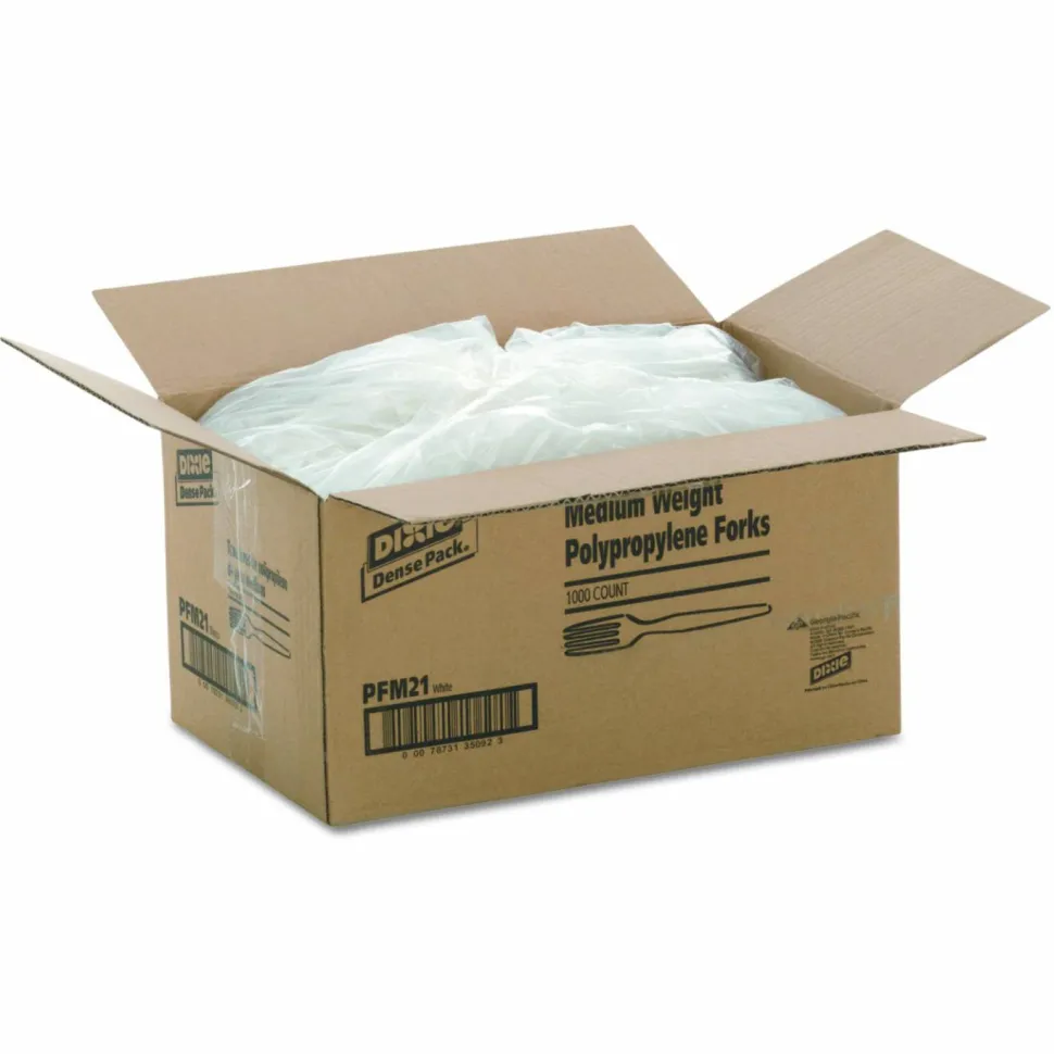 Dixie Bulk Case Plastic Forks, White, Case Of 1,000