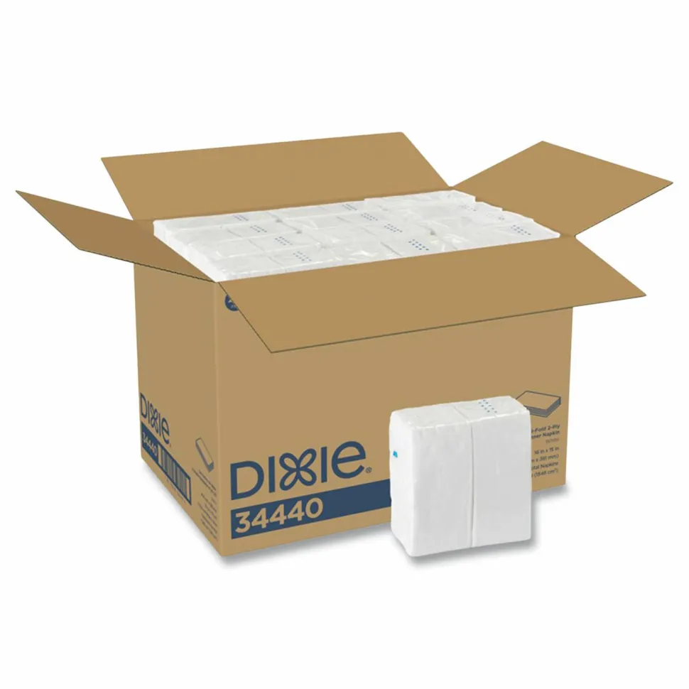Dixie 1/8-Fold Dinner Napkin, 2-Ply, 16 x 15, White, 3,024/Carton
