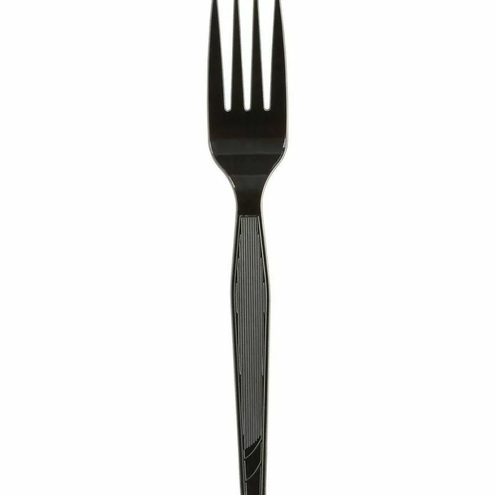 Dixie Grab'N Go Wrapped Cutlery, Fork, Plastic, Black, 90/Box, 6 Boxes/Carton