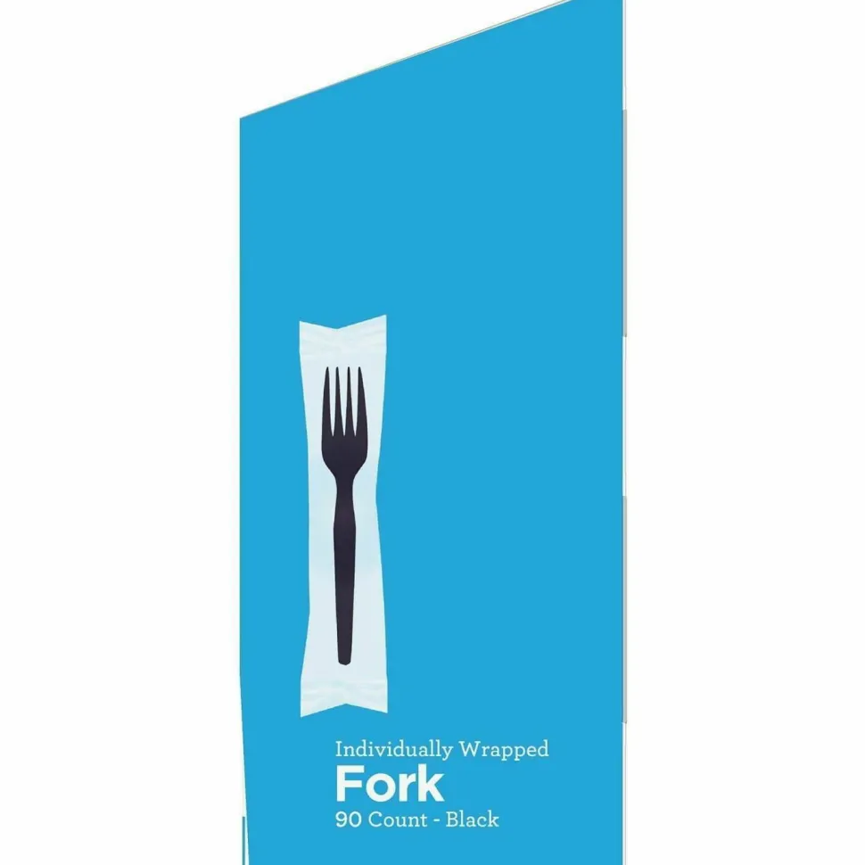 Dixie Grab'N Go Wrapped Cutlery, Fork, Plastic, Black, 90/Box, 6 Boxes/Carton