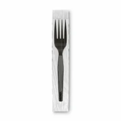 Dixie Grab'N Go Wrapped Cutlery, Fork, Plastic, Black, 90/Box
