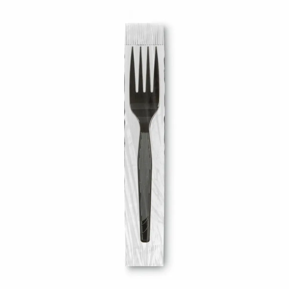 Dixie Grab'N Go Wrapped Cutlery, Fork, Plastic, Black, 90/Box