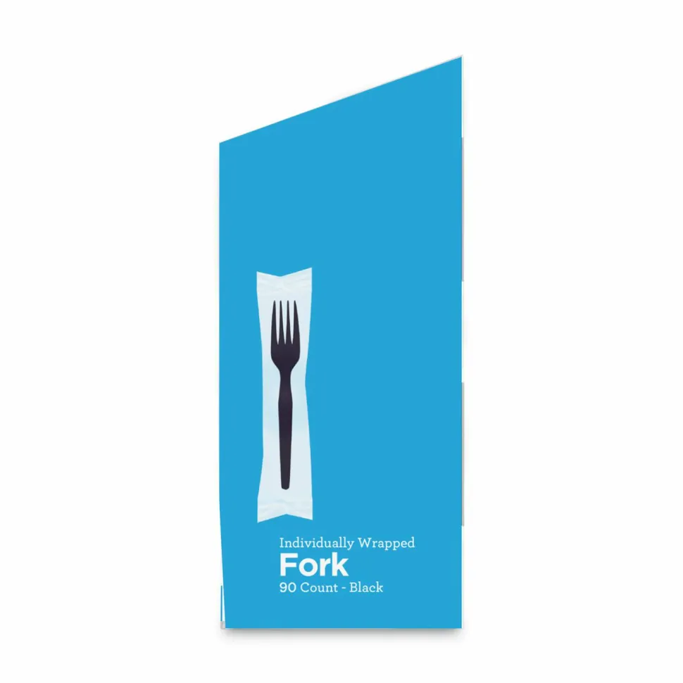 Dixie Grab'N Go Wrapped Cutlery, Fork, Plastic, Black, 90/Box