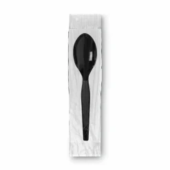 Dixie Grab'N Go Wrapped Cutlery, Spoon, Plastic, Black, 90/Box
