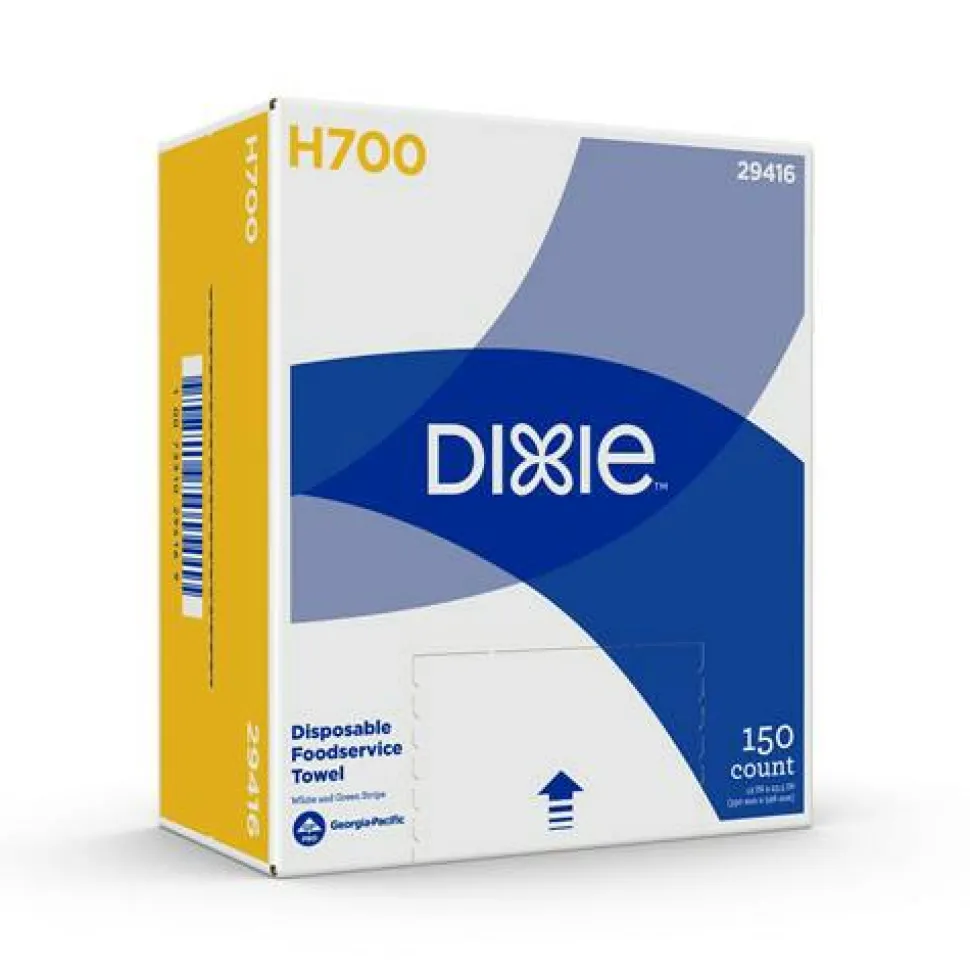 Dixie H700 Disposable Foodservice Towel, 1-Ply, 13 x 23.5, White/Green, 150/Carton