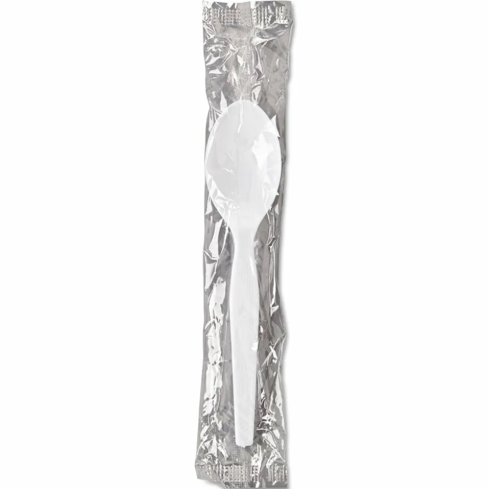 Dixie Individually Wrapped Polystyrene Teaspoons, White, Pack Of 1,000