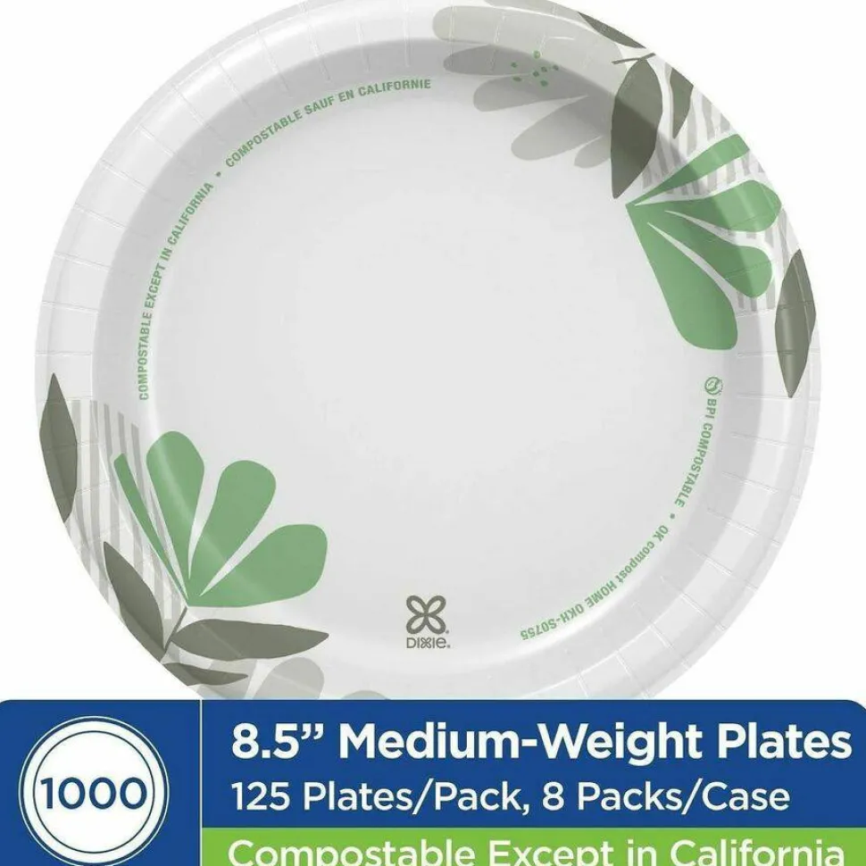 Dixie 8 1/2 in Medium-Weight Paper Plates, Pathways, 1,000 Count (125 Plates per Pack, 8 Packs per Case)
