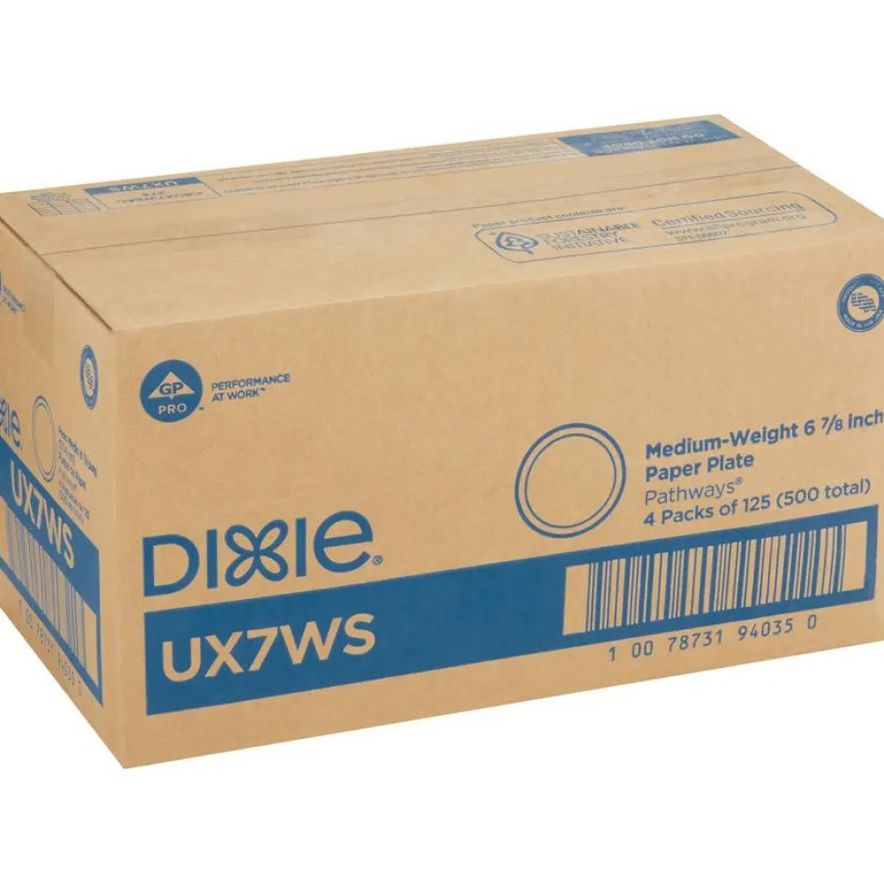 Dixie 6 7/8" Medium-Weight Paper Plates, Pathways, 500 Count (125 Plates Per Pack, 4 Packs Per Case)