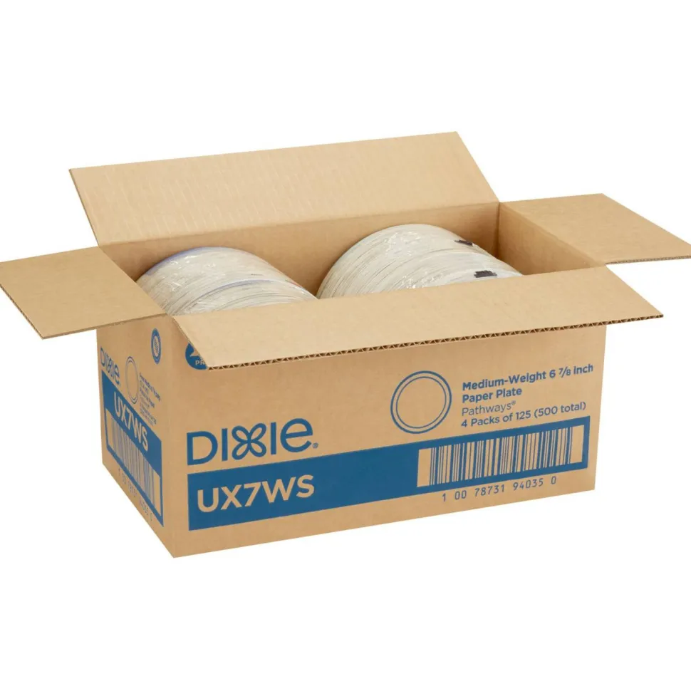 Dixie 6 7/8" Medium-Weight Paper Plates, Pathways, 500 Count (125 Plates Per Pack, 4 Packs Per Case)