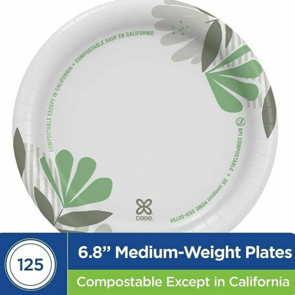 Dixie 6 7/8" Medium-Weight Paper Plates, Pathways, 500 Count (125 Plates Per Pack, 4 Packs Per Case)