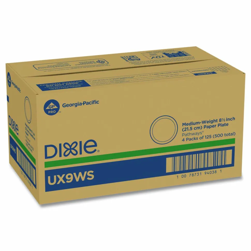 Dixie 8 1/2" Medium-Weight Paper Plates, Pathways, 500 Count (125 Plates Per Pack, 4 Packs Per Case)