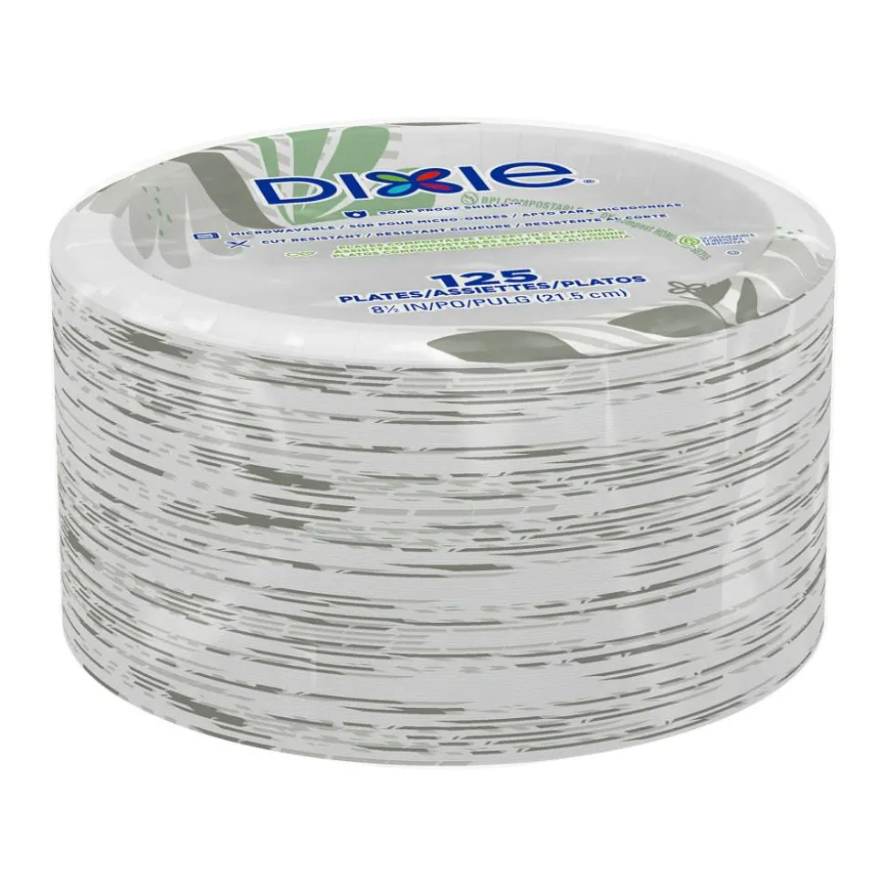 Dixie 8 1/2" Medium-Weight Paper Plates, Pathways, 500 Count (125 Plates Per Pack, 4 Packs Per Case)