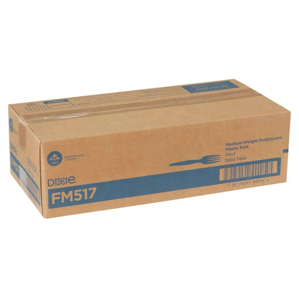 Dixie Medium-Weight Polystyrene Disposable Forks, 6.104"L, Black, 1000 Per Case