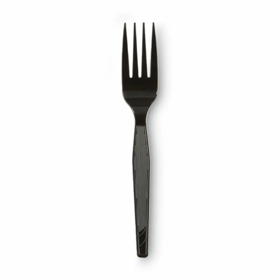 Dixie Medium-Weight Polystyrene Disposable Forks, 6.104"L, Black, 1000 Per Case
