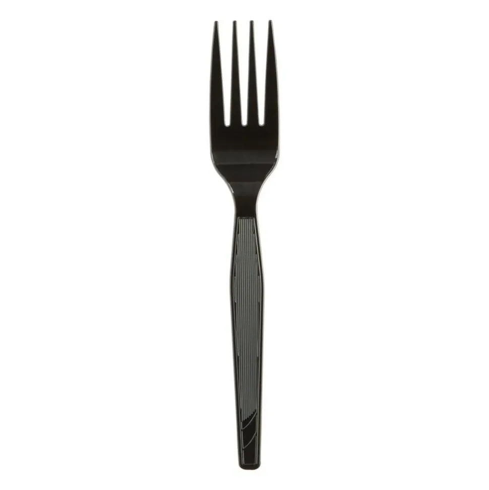 Dixie Medium-Weight Polystyrene Disposable Forks, 6.104"L, Black, 1000 Per Case