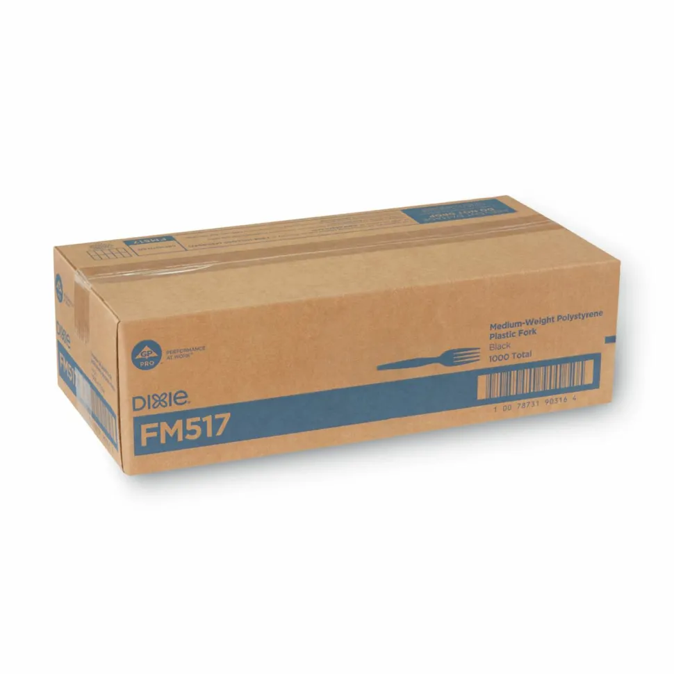 Dixie Medium-Weight Polystyrene Disposable Forks, 6.104"L, Black, 1000 Per Case