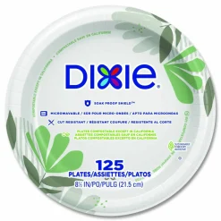 Dixie Pathways Soak-Proof Shield Mediumweight Paper Plates, 8.5" dia, Green/Burgundy, 125/Pack