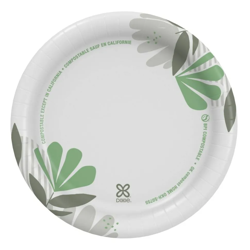 Dixie Pathways Soak-Proof Shield Mediumweight Paper Plates, WiseSize, 6.87" dia, Green/Burgundy, 125/Pack