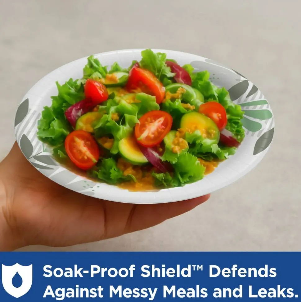 Dixie Pathways Soak-Proof Shield Mediumweight Paper Plates, WiseSize, 6.87" dia, Green/Burgundy, 125/Pack