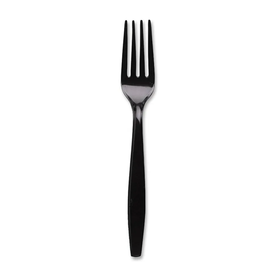 Dixie Plastic Cutlery, Heavyweight Fork, Black, 1,000/Carton