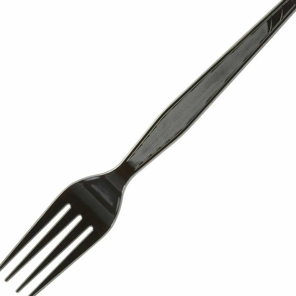 Dixie Plastic Cutlery, Heavyweight Fork, Black, 1,000/Carton