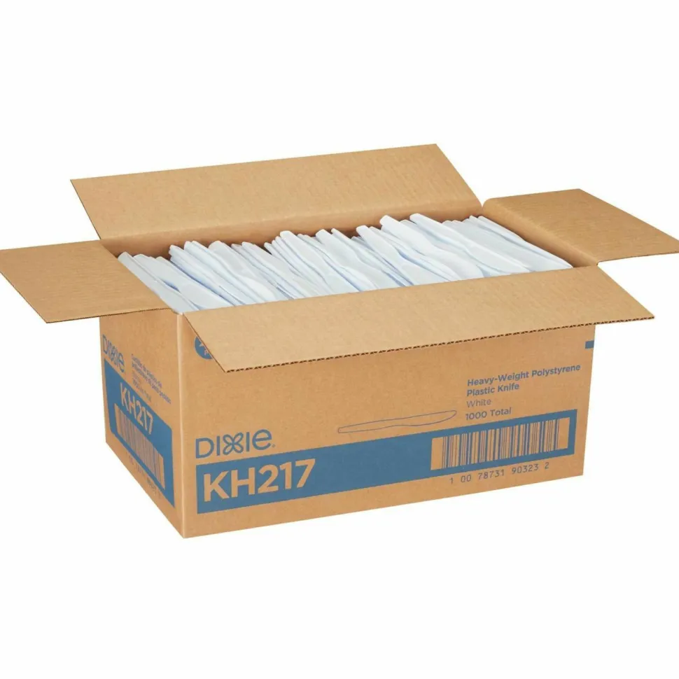 Dixie Plastic Cutlery, Heavyweight Knife, 7.5", White, 1,000/Carton