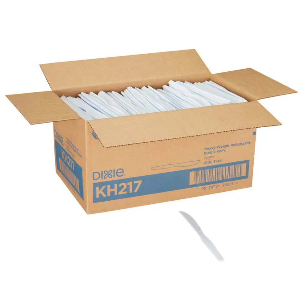 Dixie Plastic Cutlery, Heavyweight Knife, 7.5", White, 1,000/Carton