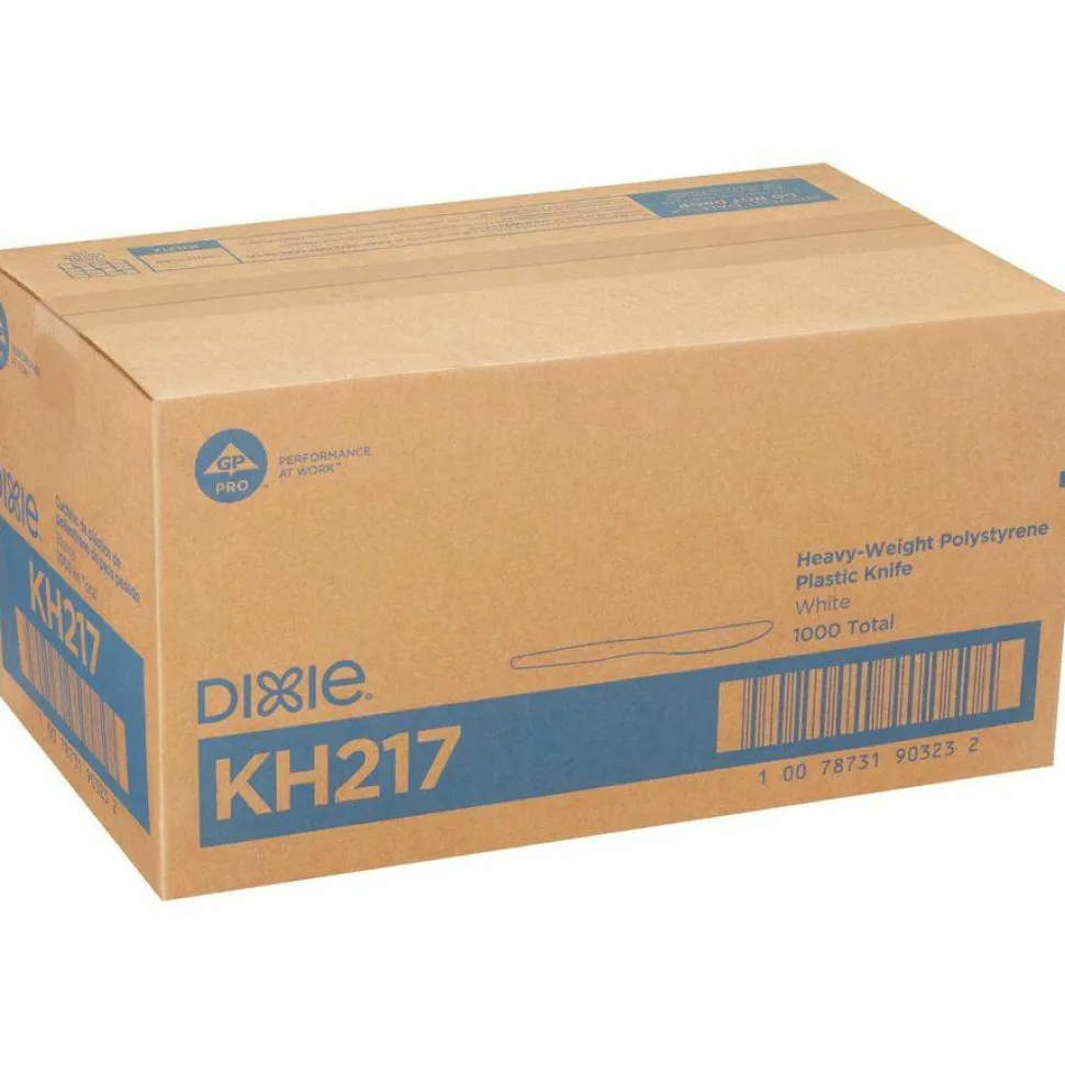 Dixie Plastic Cutlery, Heavyweight Knife, 7.5", White, 1,000/Carton