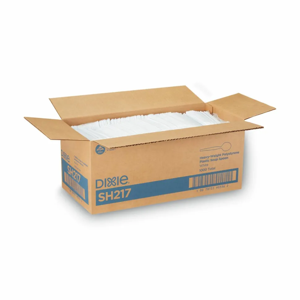 Dixie Plastic Cutlery, Heavyweight Soup Spoon, White, 1,000/Carton