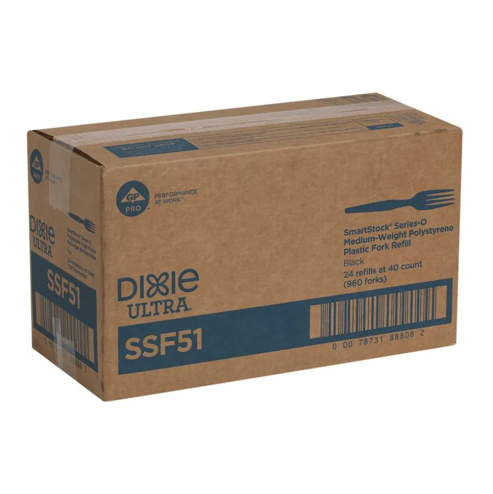Dixie SmartStock Plastic Cutlery Refill, Series-O, Mediumweight Fork, Black, 40/Pack, 24 Packs/Carton
