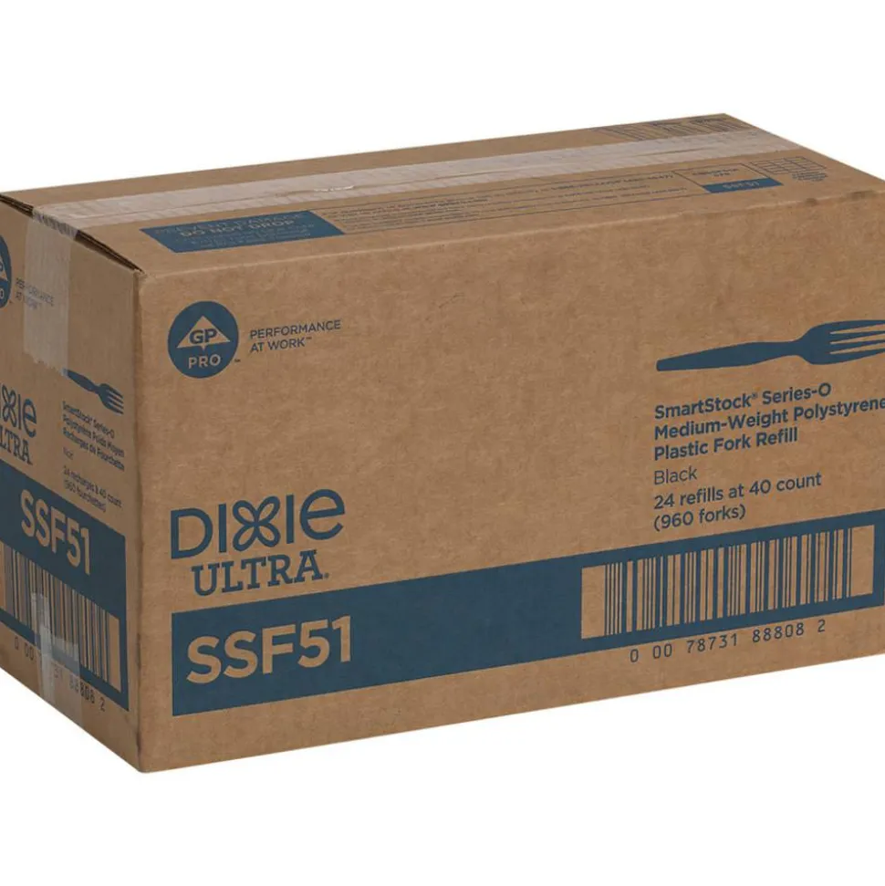 Dixie SmartStock Plastic Cutlery Refill, Series-O, Mediumweight Fork, Black, 40/Pack, 24 Packs/Carton