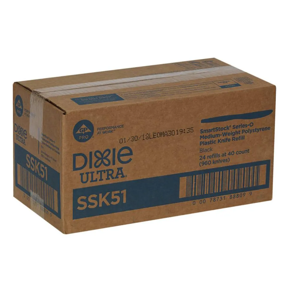 Dixie SmartStock Plastic Cutlery Refill, Series-O, Mediumweight Knife, Black, 40/Pack, 24 Packs/Carton