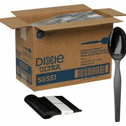 Dixie SmartStock Plastic Cutlery Refill, Series-O, Mediumweight Spoon, Black, 40/Pack, 24 Packs/Carton