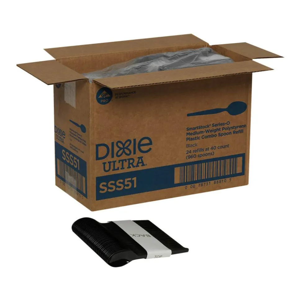 Dixie SmartStock Plastic Cutlery Refill, Series-O, Mediumweight Spoon, Black, 40/Pack, 24 Packs/Carton
