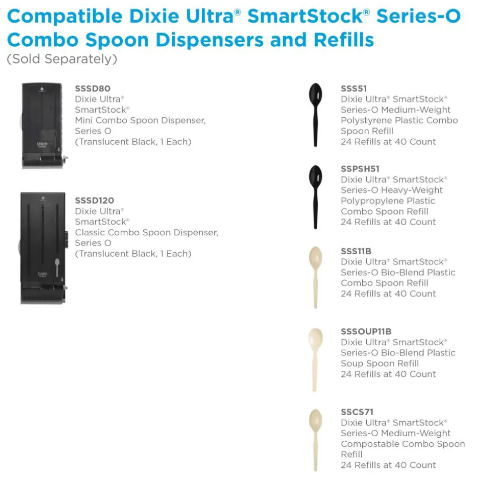 Dixie SmartStock Plastic Cutlery Refill, Series-O, Mediumweight Spoon, Black, 40/Pack, 24 Packs/Carton