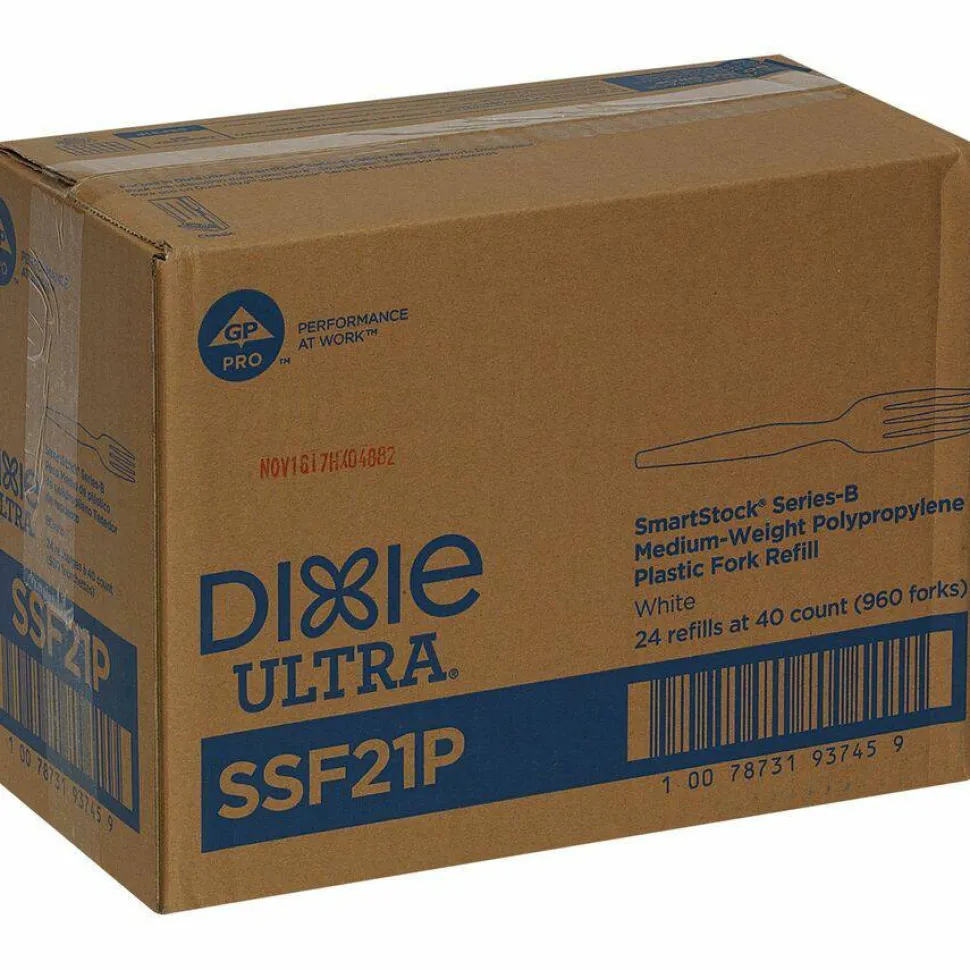 Dixie SmartStock Plastic Cutlery Refill, Series-B, Mediumweight Fork, White, 40/Pack, 24 Packs/Carton