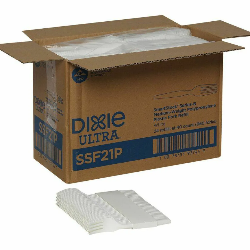 Dixie SmartStock Plastic Cutlery Refill, Series-B, Mediumweight Fork, White, 40/Pack, 24 Packs/Carton