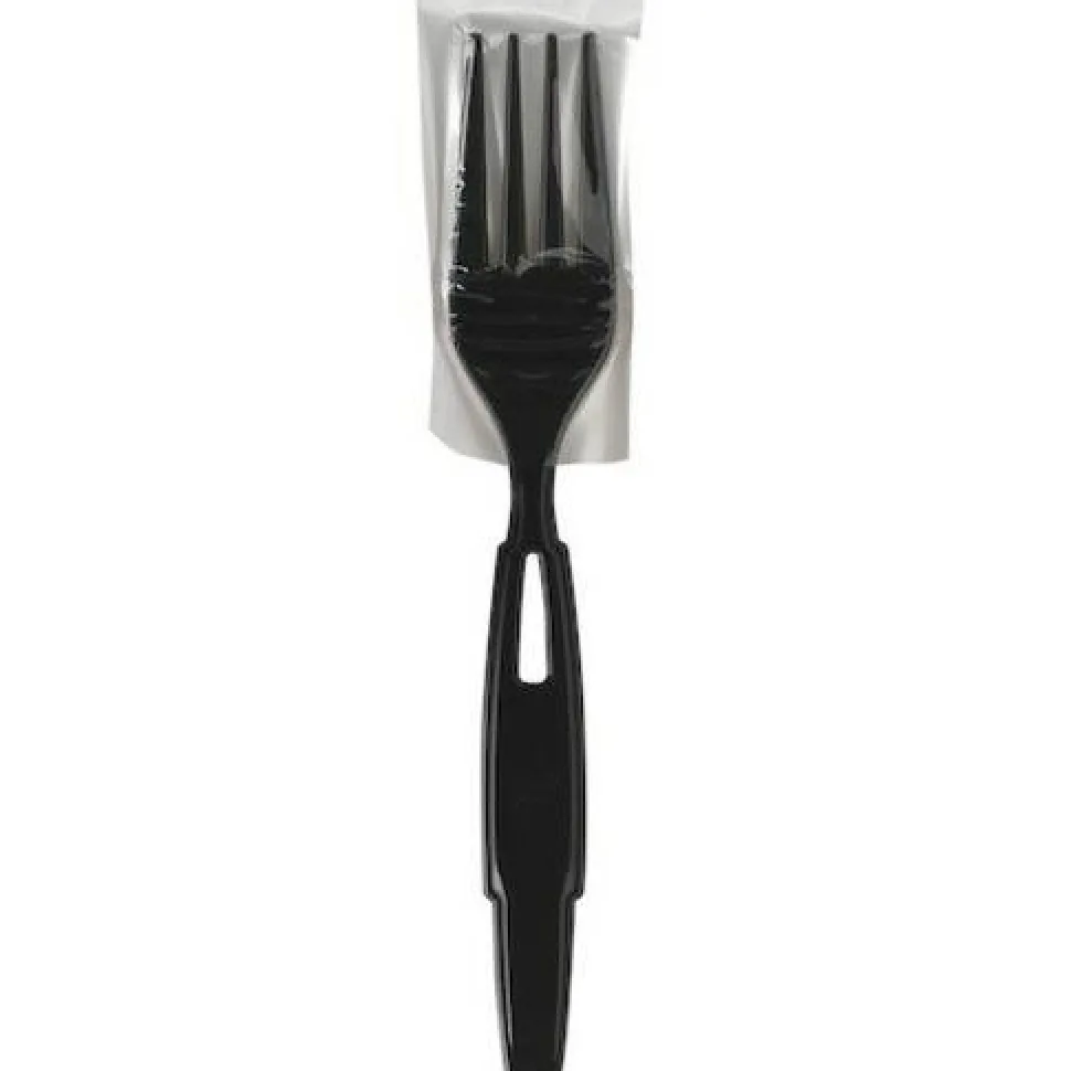 Dixie SmartStock Wrapped Heavyweight Cutlery Refill, Fork, Plastic, Black, 960/Carton