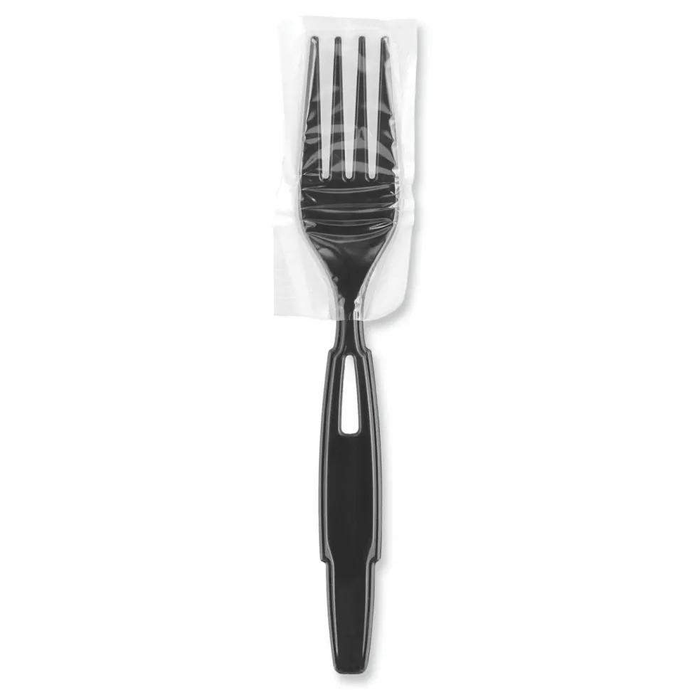 Dixie SmartStock Wrapped Heavyweight Cutlery Refill, Fork, Plastic, Black, 960/Carton