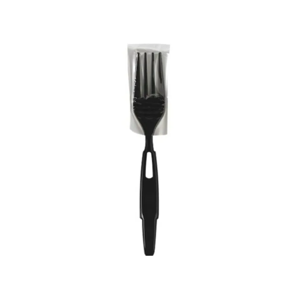 Dixie SmartStock Wrapped Heavyweight Cutlery Refill, Fork, Plastic, Black, 960/Carton