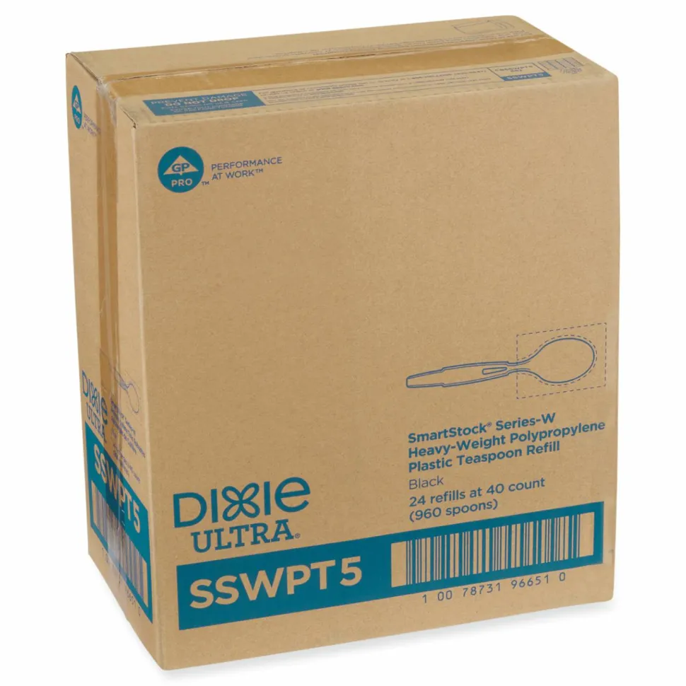 Dixie SmartStock Wrapped Heavyweight Cutlery Refill, Spoon, Plastic, Black, 960/Carton