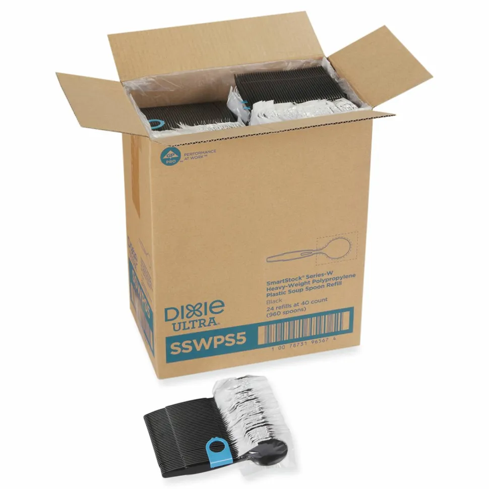 Dixie SmartStock Wrapped Heavyweight Cutlery Refill, Soup Spoon, Plastic, Black, 960/Carton