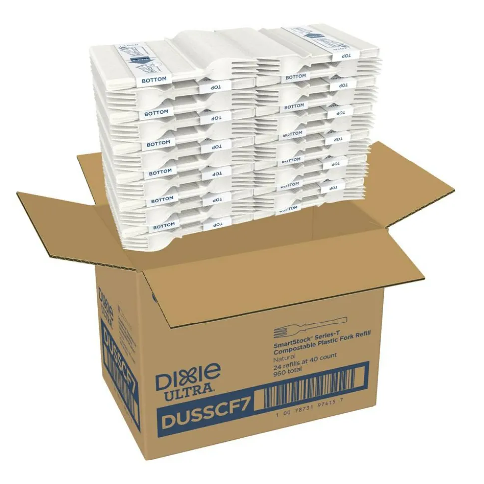 Dixie TriTower Forks, White, 40 Forks Per Box, Case Of 24 Boxes