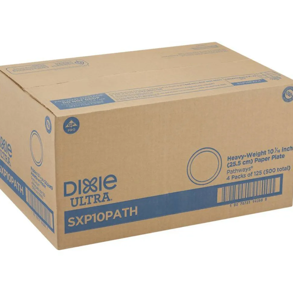 Dixie Ultra 10-1/16" Heavy-Weight Paper Plates, Pathways, 500 Count (125 Plates Per Pack, 4 Packs Per Case)