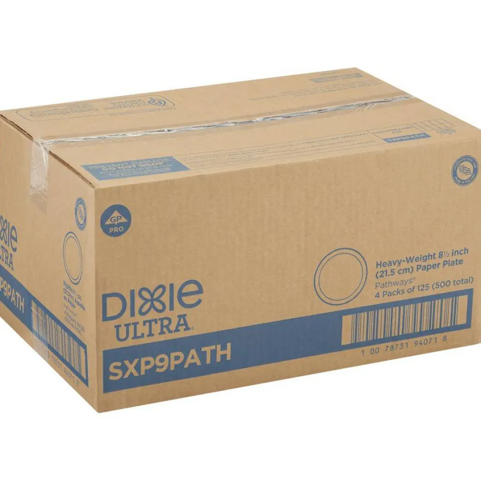 Dixie Ultra 8 1/2" Heavy-Weight Paper Plates, Pathways, 500 Count (125 Plates Per Pack, 4 Packs Per Case)