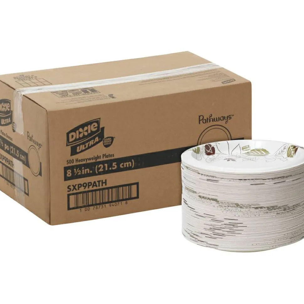 Dixie Ultra 8 1/2" Heavy-Weight Paper Plates, Pathways, 500 Count (125 Plates Per Pack, 4 Packs Per Case)