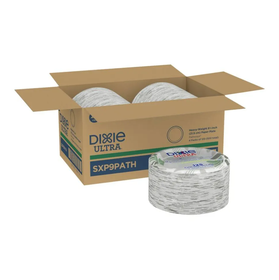 Dixie Ultra 8 1/2" Heavy-Weight Paper Plates, Pathways, 500 Count (125 Plates Per Pack, 4 Packs Per Case)