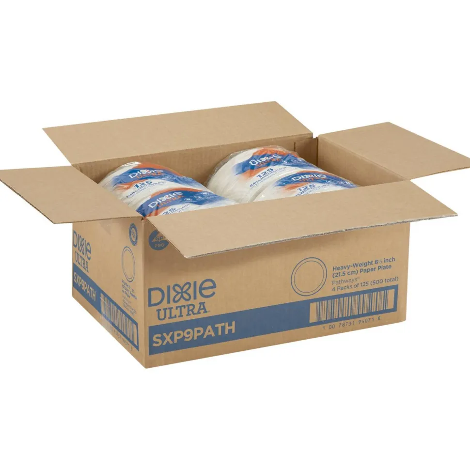 Dixie Ultra 8 1/2" Heavy-Weight Paper Plates, Pathways, 500 Count (125 Plates Per Pack, 4 Packs Per Case)