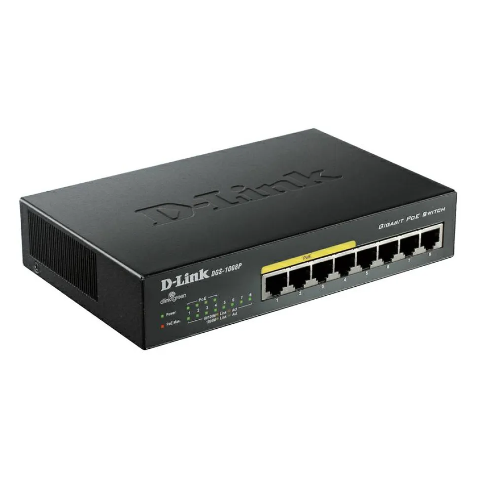 D-Link DGS-1008P 8-Port Gigabit Metal Desktop Switch with 4 PoE Ports